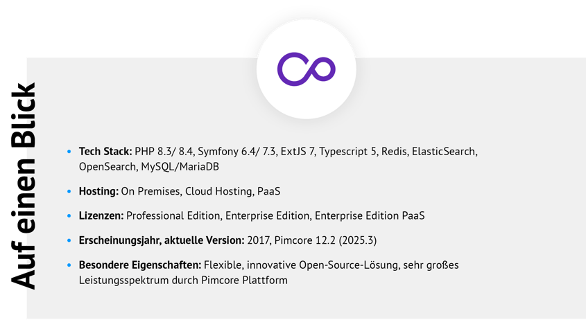 Auf einen Blick: pimcore – Übersichtstabelle