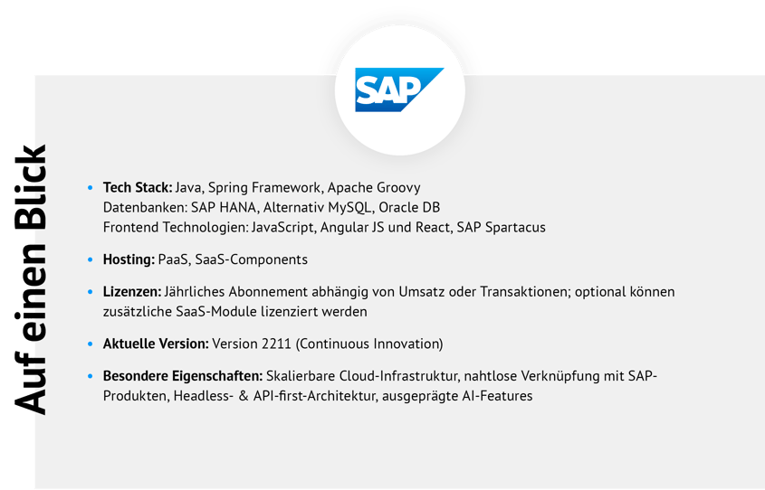 Auf einen Blick: SAP Commerce Cloud – Übersichtstabelle