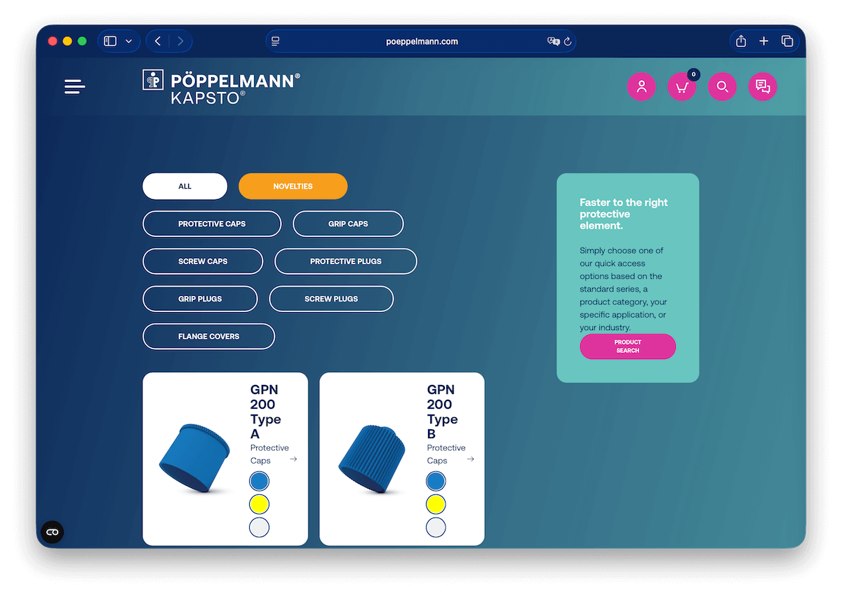 Screenshot of the Pöppelmann Shop