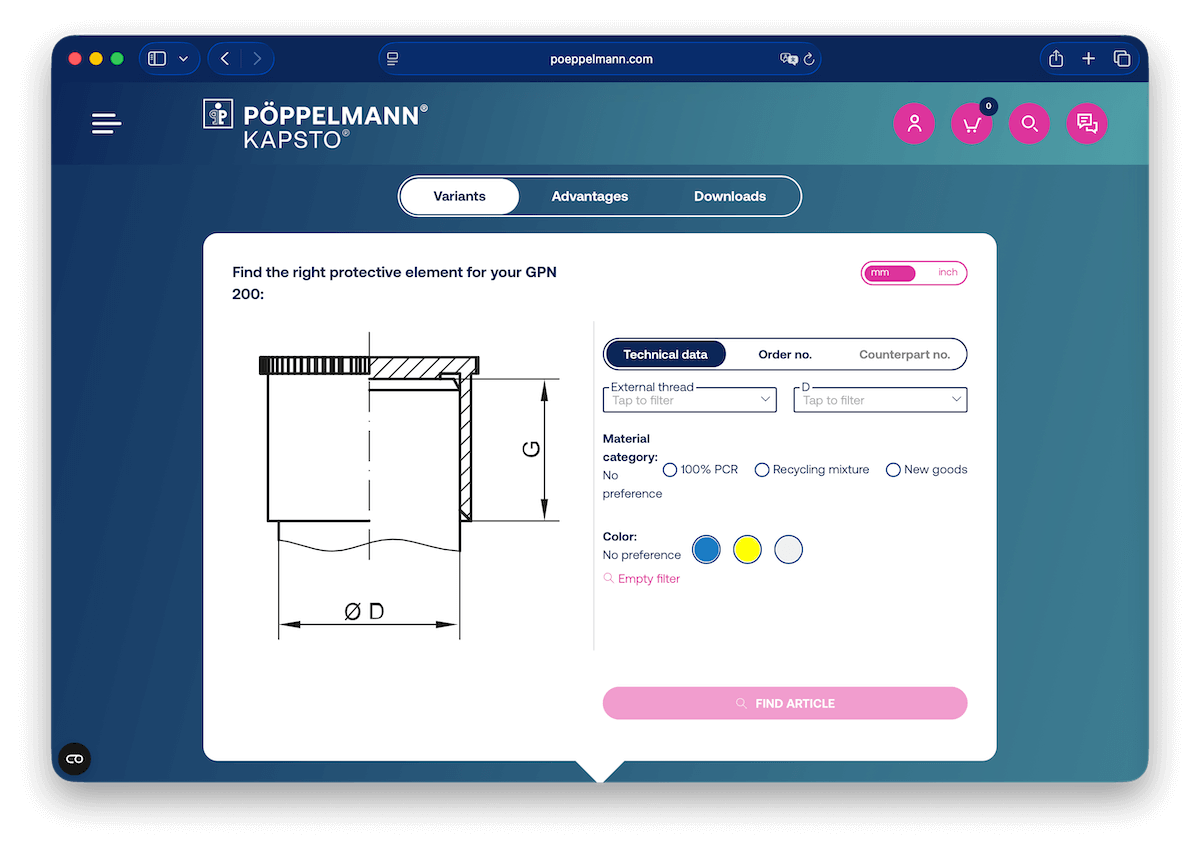 Screenshot of the Pöppelmann Shop