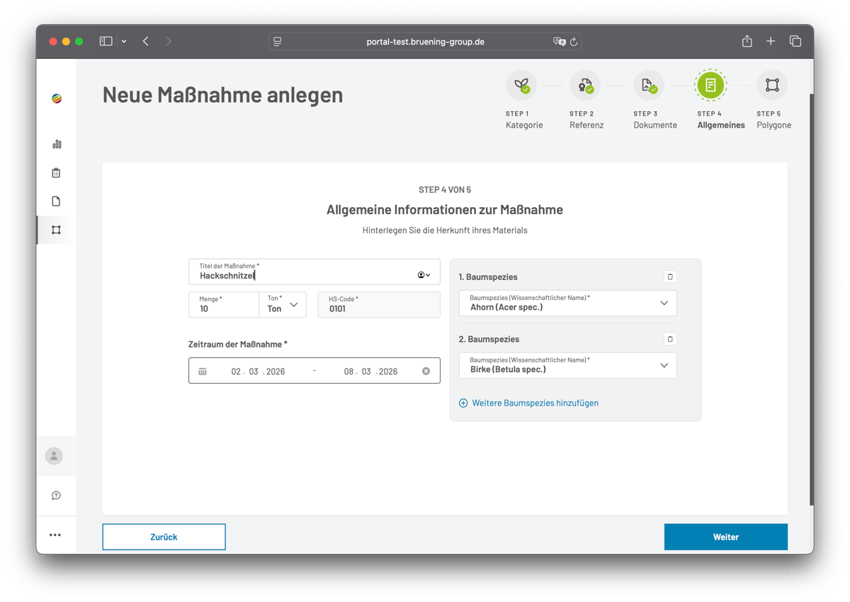 Screenshot der digitalen EUDR-Lösung von Brüning