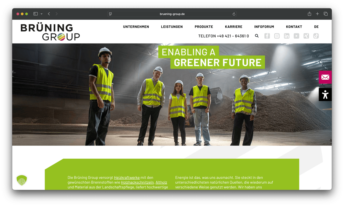 Screenshot der Brüning Group Website: Startseite