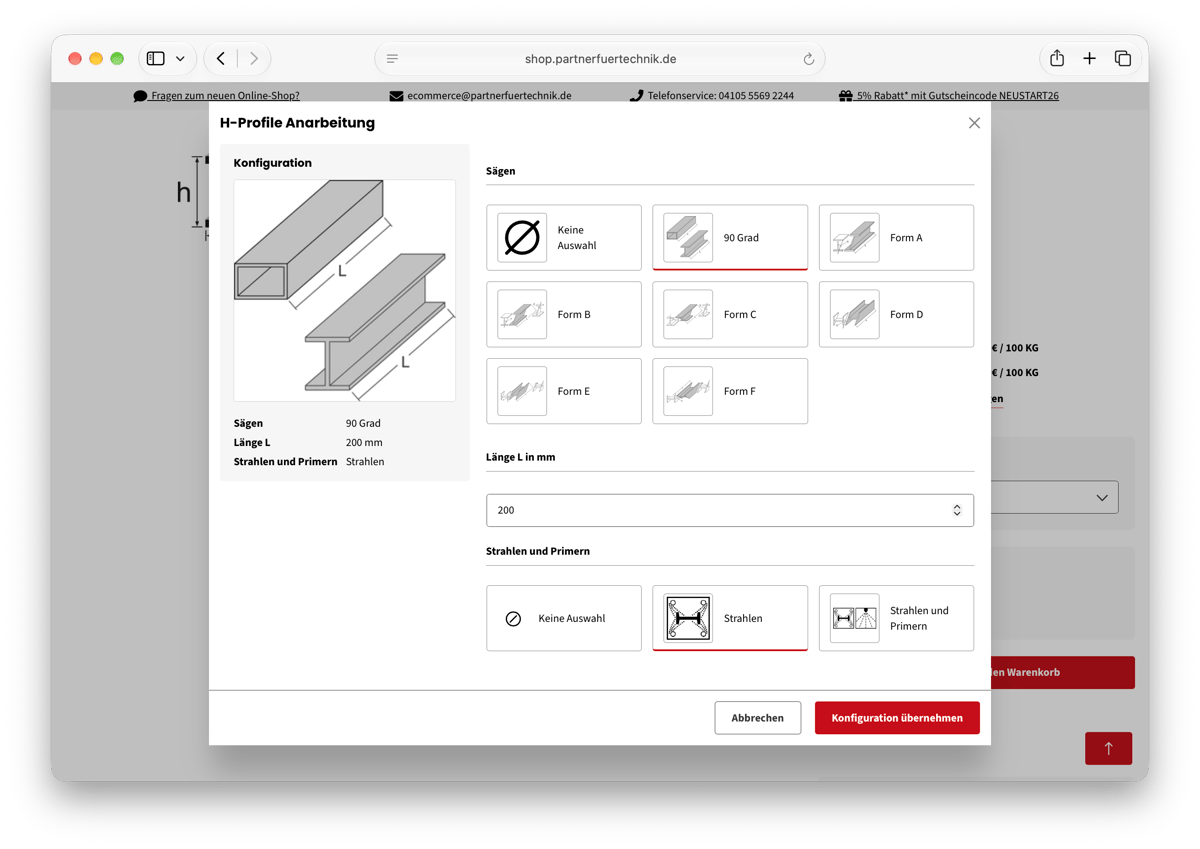Screenshot Onlineshop Partner für Technik Anarbeitung
