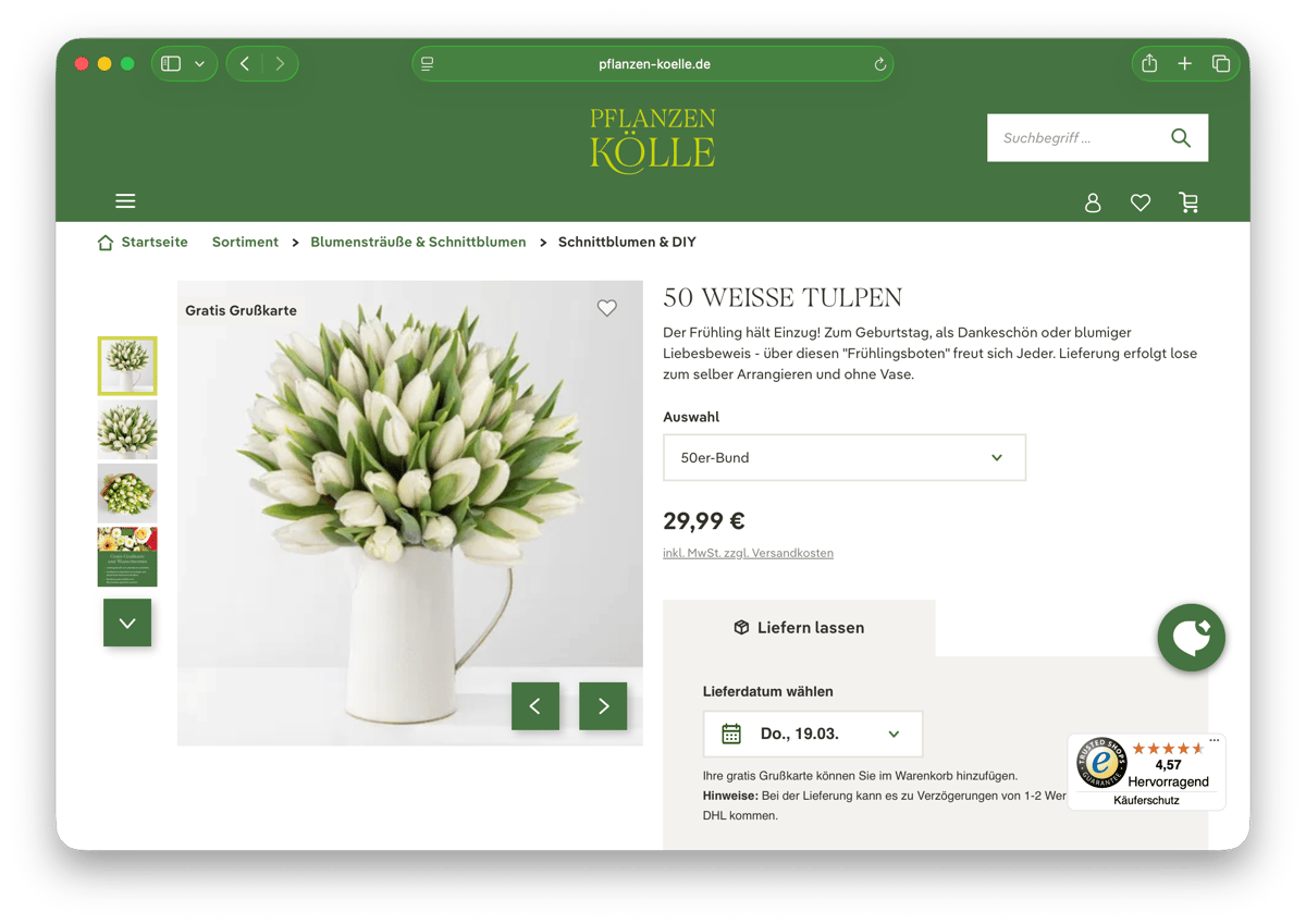 Bildschirmfoto Pflanzen-Kölle – Detailseite