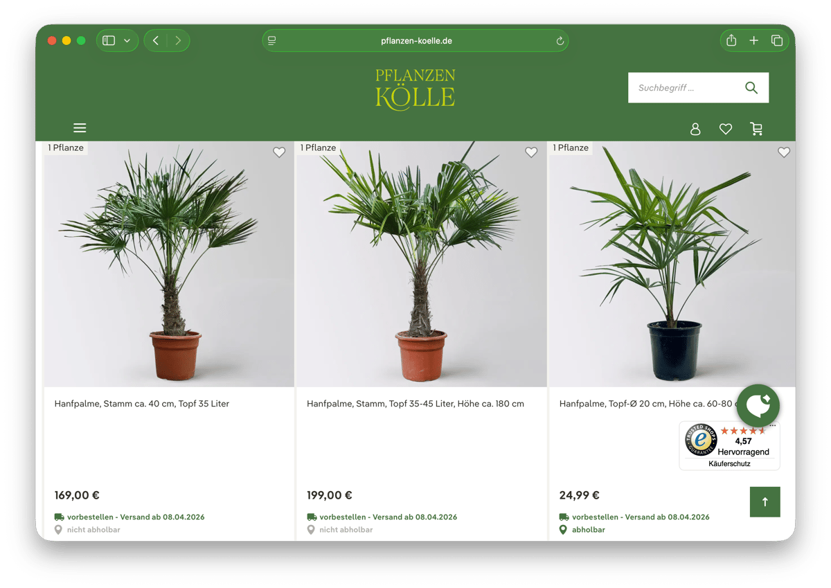 Bildschirmfoto Planzen-Kölle – Shop