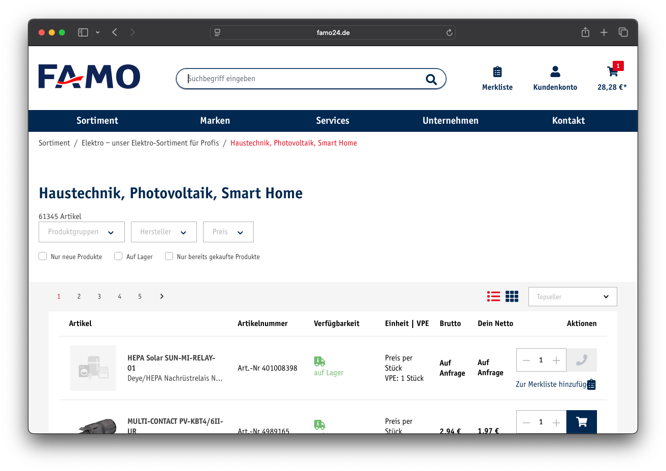Screenshot der neuen FAMO Shop-Oberfläche Kategorie