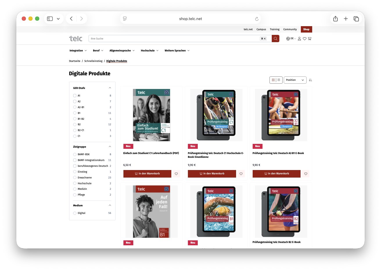 telc Screenshot Digital Products