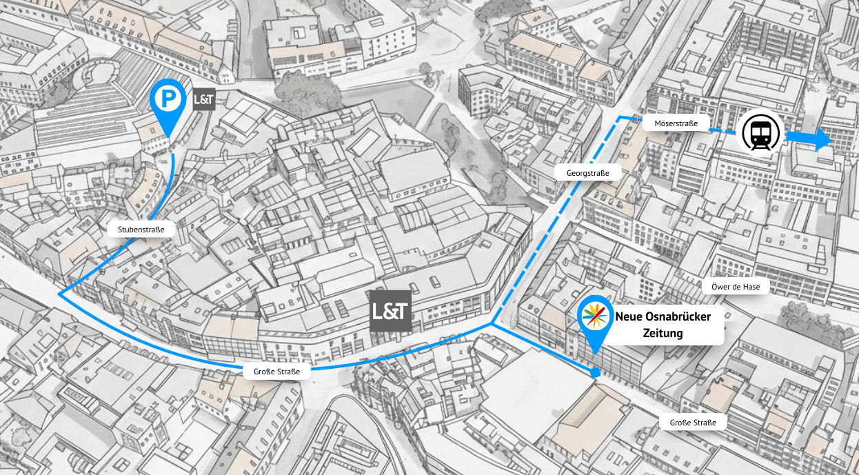 Skizze der Wegbeschreibung zum Standort Osnabrück
