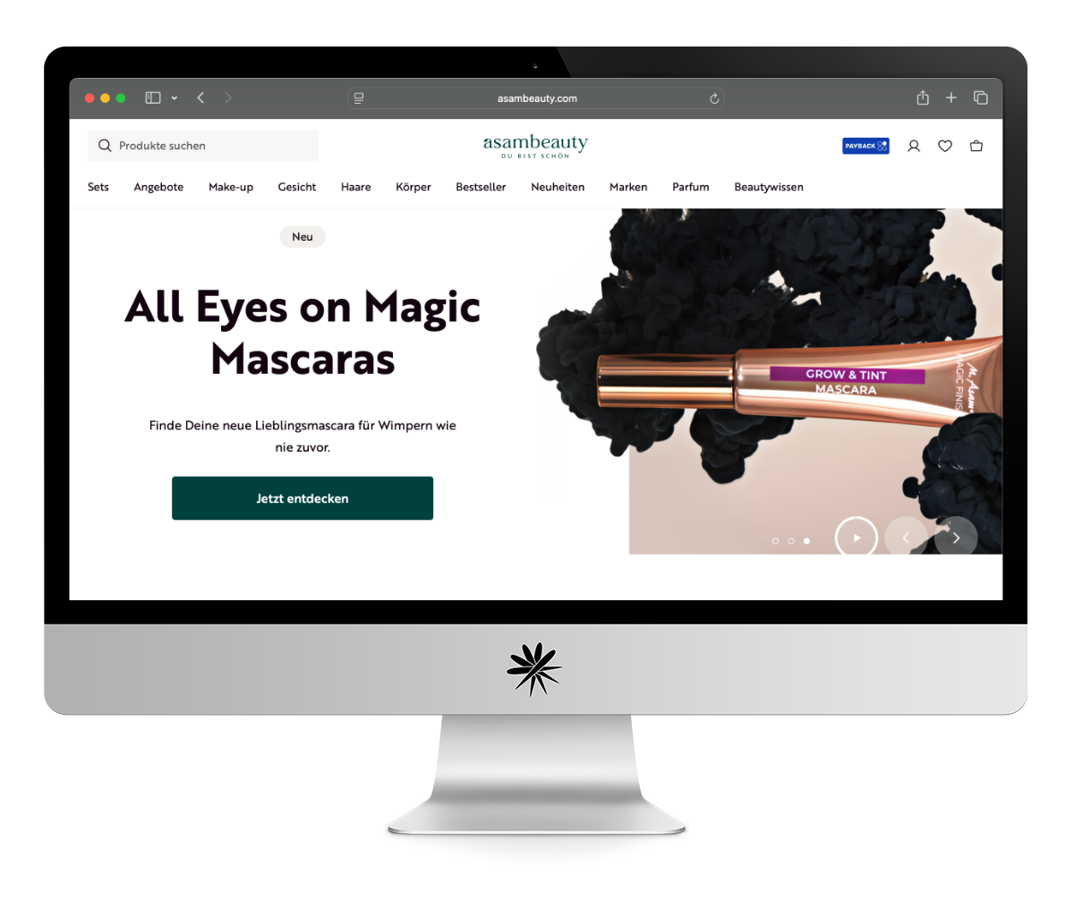 Screenshot des asambeauty D2C-Onlineshops auf Desktop